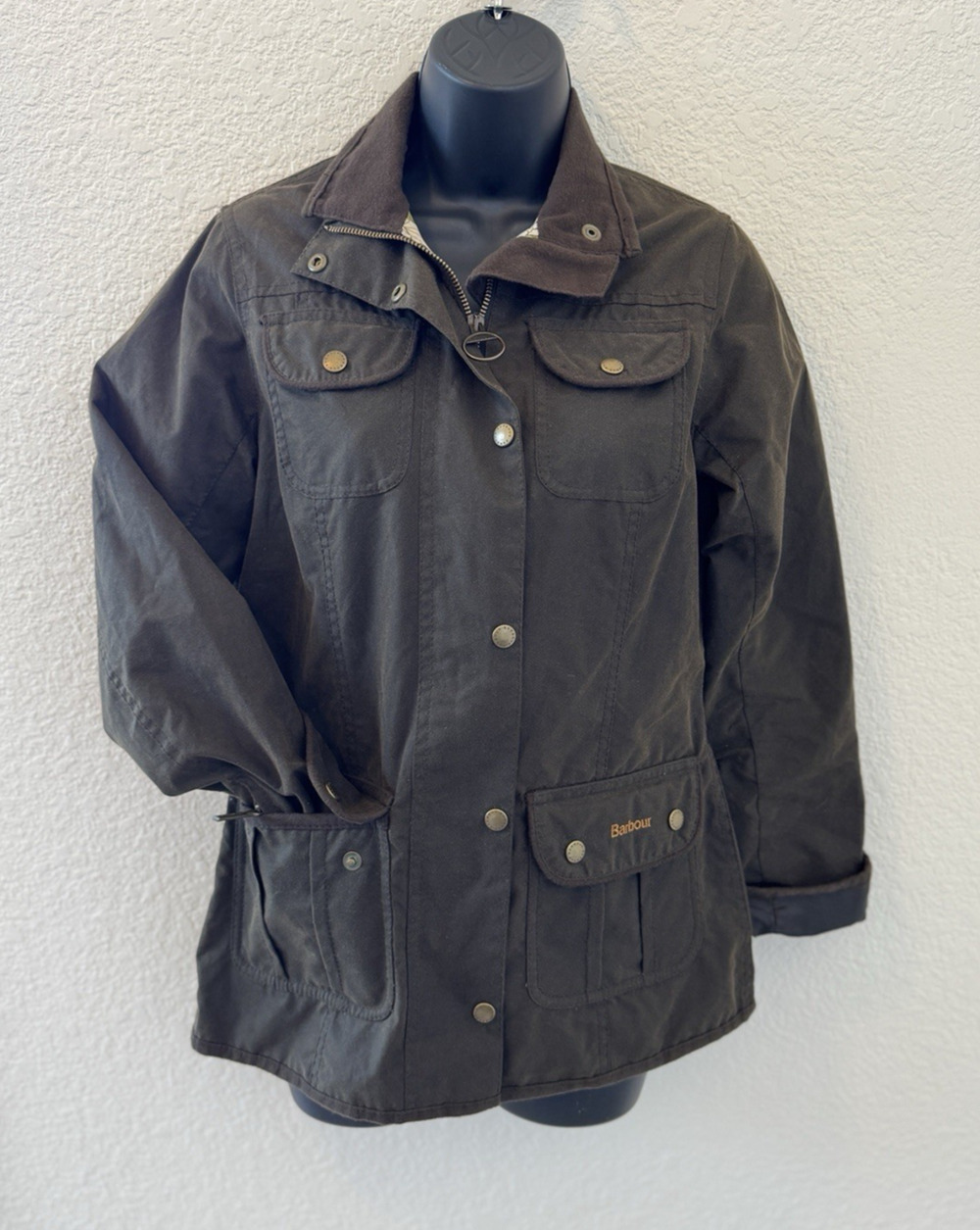 Womens Barbour Liberty Print Waxed Parka Jacket Size 4 England Utility Workwear